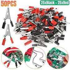 50pcs Electrical Test Clamps Metal Alligator Clips Handle Bulk With Red Black