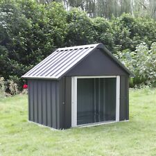 Large Metal Dog House Waterproof Outdoor Dog Cage Dog Kennel Shelter Gray