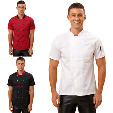 Mens Chef Coat Short Sleeve Shirt Cooking Jacket Kitchen Restaurant Uniform Tops