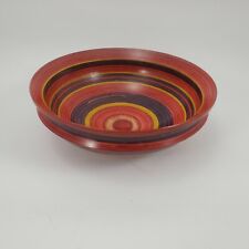 Turned Wood Bowl Signed Tom Foster Tri Color Stained Striped 6 78 In. Dia.