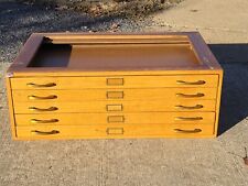 Vintage Oak Map Blueprint Metal Handles Flat File Cabinet 5 Drawers 4