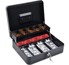 Cash Box With Money Tray Durable Large Steel Money Boxes 5 Compartment Tray...