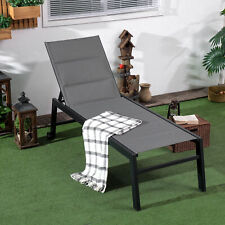Garden Adjustable Sun Lounger Chair W 2 Back Wheels Industrial Design Black