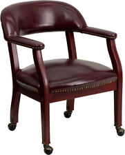 Traditional Style Oxblood Vinyl Conference Office Chair With Nail Trim Casters