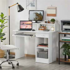 Wooden Home Office Computer Desk With Drawers And Keyboard Tray White