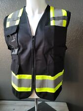 Two Tone High Visibility Reflective Black Safety Vest With Id Pocket Small-xl