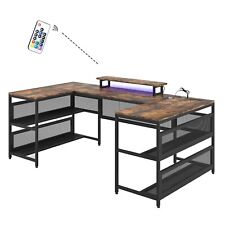 U Shaped Desk Led Lights Power Outletsoffice Gaming Computer Table Monitor Stand