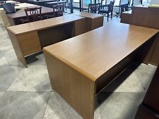 Desk And Credenza Set In Oak Wood Finish By Hon Office Furniture