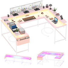 Fashional U Shaped Desk With Power Outlets Led Lights Drawers For Home