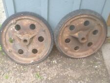 Vintage Antique Industrial Railroad Steampunk Cast Iron Wheels Solid Rubber Tire