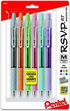 New Pentel 6-pk Rsvp Rt Pastel Barrel Retractable Ballpoint Pens 1.0mm Bk93fbp6m