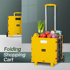 Yellow Collapsible Wheelleg Shopping Cart Foldable Grocery Laundry Hand Truck