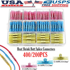 400200pcs Heat Shrink Butt Wire Splice Connectors Crimp Terminals Kit 22-10awg