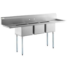 Pick Your Size 3 Compartment Stainless Steel Utility Sink Drainboards Backsplash