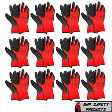 12 Pair A-grip Red Safety Work Gloves Latex Rubber Coated Grip Cut Resistant
