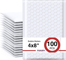 Fuxury Small 4x8 Bubble Mailer 100 Pack White Card Bubble Mailers Opaque Padded