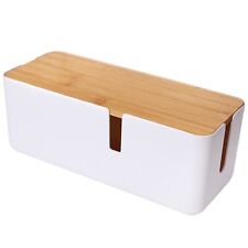 Small Cable Management Box With Bamboo Lid For Extension Cord Power Stripe Su...