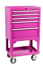 5-drawer 26 Wide Pink18g Steel Rolling Cabinet Wbulk Storage Lift Latch Pulls