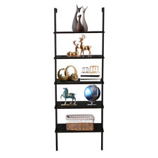 5 Tier Wood Ladder Bookcase With Metal Frame Industrial Modern Ladder Shelf