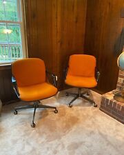 Vintage Orange Mcm Steelcase Office Swivel Chairs Set Of 2 Local Pickup