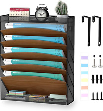 7 Tier Hanging Wall File Organizer Office Tray Holder Vertical Wood Mount Top