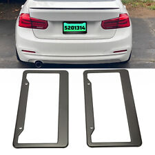 2pcs Black Stainless Steel Metal License Plate Frame Tag Cover W Screw Caps