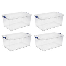4 Pack 105 Qt Latch Box Plastic Totes Clear Storage Containers Bin Latching Lids