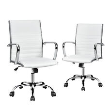 Costway Set Of 2 Office Chair Pu Leather High Back Conference Task Chair White