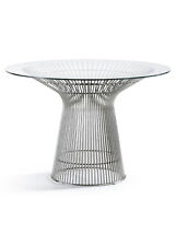 55 Round Glass Top Dining Conference Table Stainless Steel Spoke Wire Rod Base