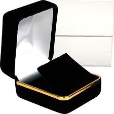 Black Velvet Stud Earring Box Display Jewelry Gift Box Gold Trim