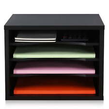 Home And Office Black Wood Desk Organizer With 4 Storage Paper File Holders
