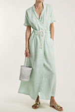 Wiggy Kit Dress Drawstring Maxi Size Xs 100 Linen Green Summer Uk Cottage Boxy