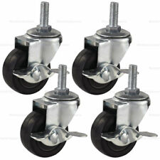 4x 3 Inch Rubber Casters Heavy Duty Safety Brake Wheels For Wire Shelving Rack