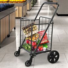 Vilobos Folding Shopping Cart Utility Laundry Trolley Grocery Basket On Wheels