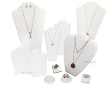 11pc Jewelry Display Set White Faux Leather Displays Necklace Ring Earring Stand