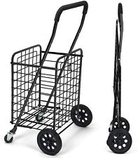 Deluxe Grocery Shopping Cart On Wheels Heavy Duty Folding Rolling Storage Basket