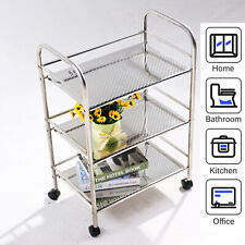 Shelf Kitchen Cart Stainless Steel With 4 Wheels Rolling Utility Cart 3 Tiers