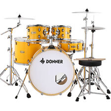 Donner 5 Piece Acoustic Drum Set 22 Full Size Complete Junior Drum Kit Throne
