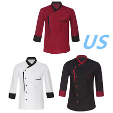Us Men Women Long Sleeve Chef Coat Jacket Kitchen Hotel Cooking Uniform Workwear