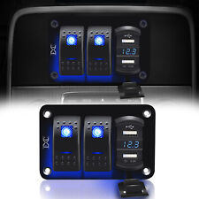 3 Gang Toggle Rocker Switch Panel Dual Usb For Car Boat Marine Rv Truck Blue Led
