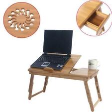 Bamboo Laptop Desk Adjustable Breakfast Serving Bed Tray W Tilting Top Drawer