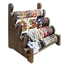 4 Tier Wooden Bracelet Holder Bangle Watch Necklace Display Storage Jewelry H...