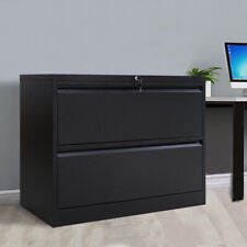 2 Drawers Lateral File Cabinet Filing Storage Cabinet Wlock Steel Black White