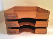Vintage Wood Dovetail Desk Tray 3 Tier Accordion Letter File Brass Brackets