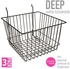 Only Hangers Deep Wire Baskets For Gridwall Slatwall And Pegboard - Black 3pk