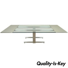Vladimir Kagan Brushed Aluminum Glass Cubist Extension Dining Conference Table