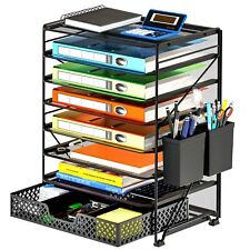 8-tier Desk File Organizer Letter Tray Paper Organizer With Two Pen Holder A...