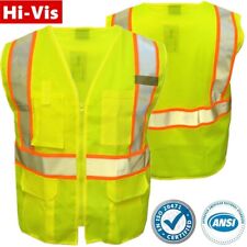High Visibility Safety Work Hi Vis Ansi Class 2 Reflective Tape Vest Neon Green