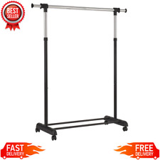 Adjustable Height Rolling Garment Clothes Rack Metal Chrome Durable Black New