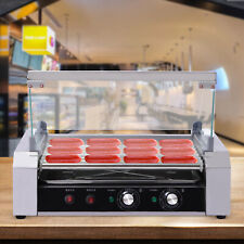Commercial Electric 18 Hot Dog 7 Roller Grill Cooker Machine W Glass Cover 110v